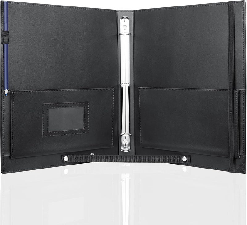 MUQING Large Black Choral Music Folders, 3 Ring Choir Music Binder, PU Choir Music Folder with Hand Strap and Retention Strap for Stage Performance, Piano Playing and Choir Singer - Image 1